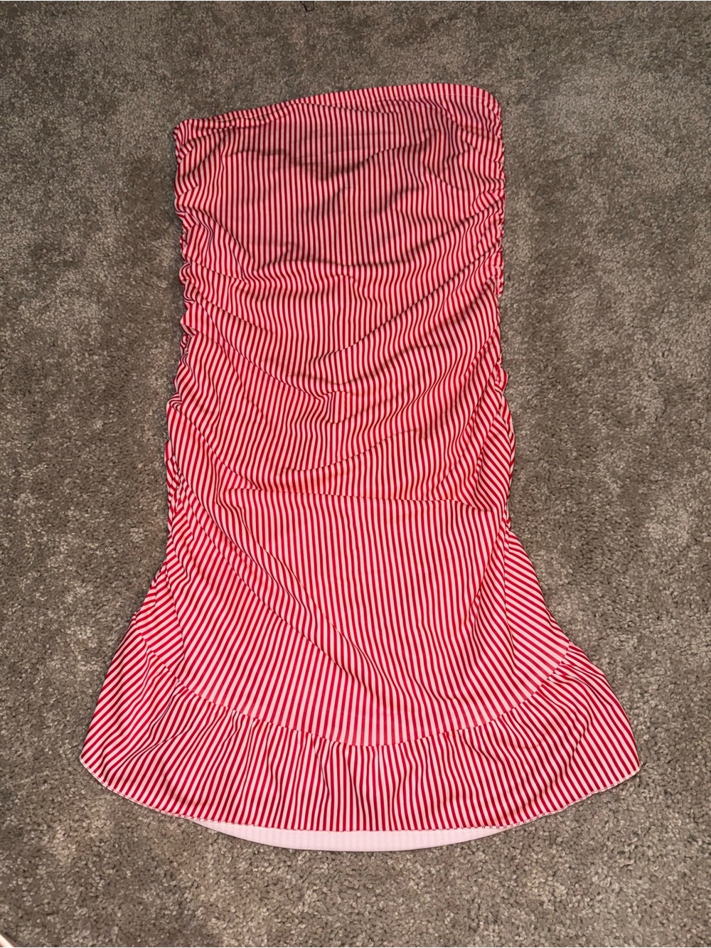 Edikted Red Striped Strapless Ruched Dress - Picture 3 of 7